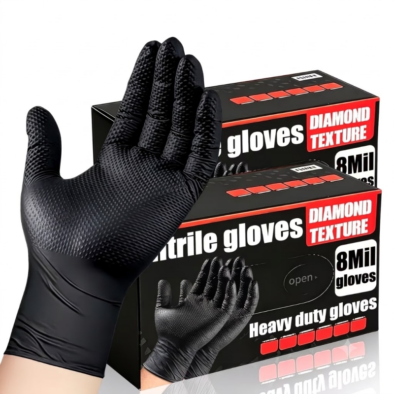 Disposable Gloves Nitrile - Robuste Schwarze Industrielle Nitrilhandschuhe Einweg 8Mil