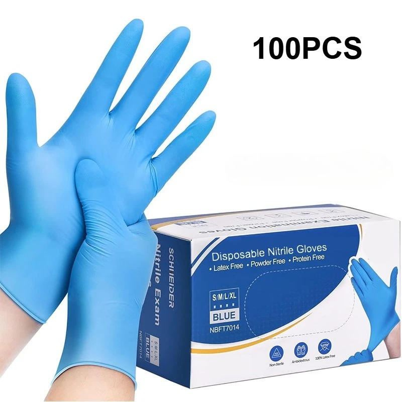 Disposable Gloves Nitrile - 100 Stück blaue Nitril-Einweghandschuhe, latexfrei, Sicherheitsarbeitshandschuhe