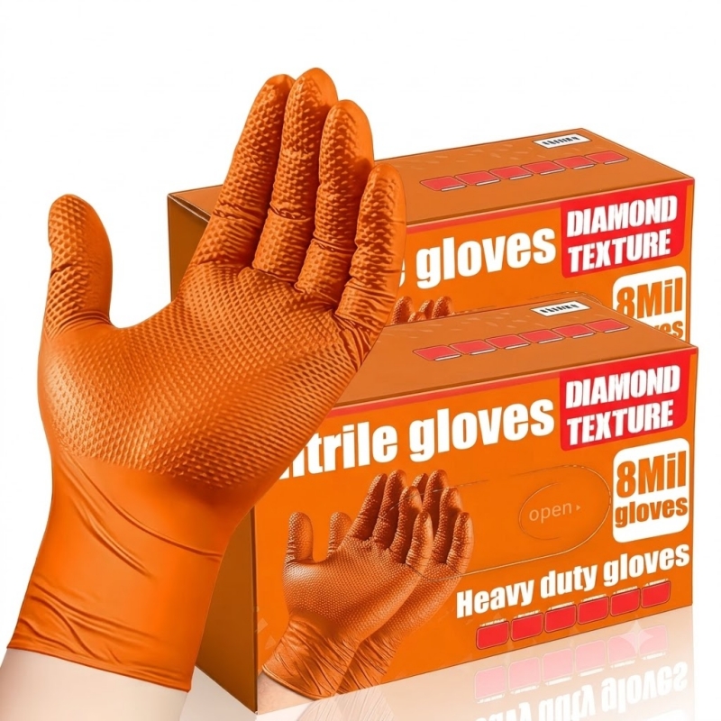Disposable Gloves Nitrile - Hochbelastbare orangefarbene Nitrilhandschuhe 8Mil, industrielle Einweghandschuhe